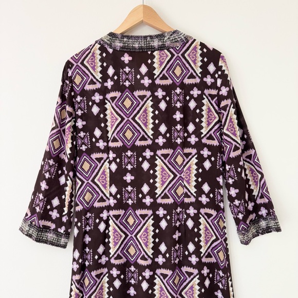 Tory Burch Purple & Brown Beaded Abstract Ikat Midi Kaftan Tunic, Size 6, EUC - Picture 9 of 12